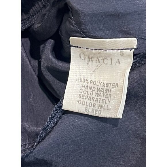 Gracia Women's Ruffled Pleated Long Sleeve Blouse High Low Small Blue Boho Artsy - Picture 6 of 7